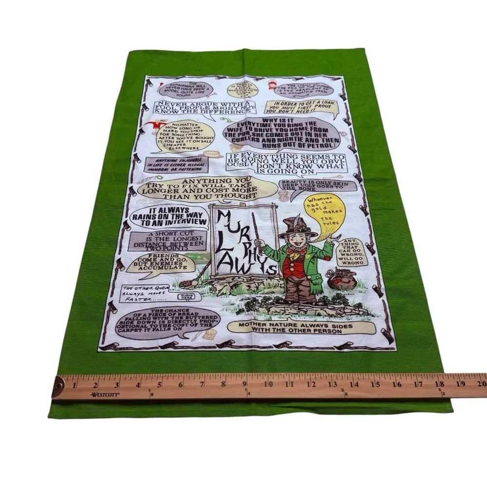 Vintage Murphys Law Irish Tea Towel Cotton McCaw Allan Ireland Leprechaun